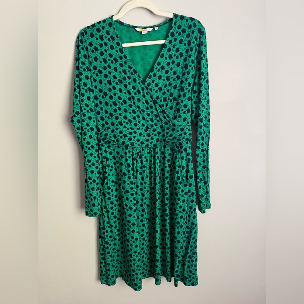 Boden Green Floral Jersey Faux Wrap Dress Size 8R